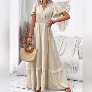 Elegant Cream Maxi Boho Dress